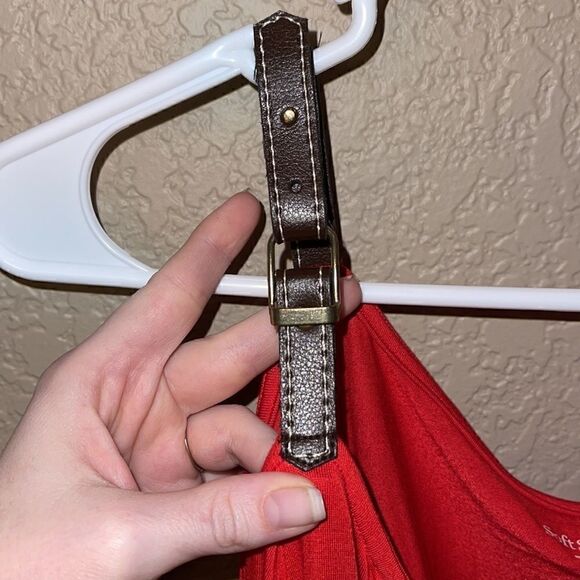 Soft Surroundings- Red Long Line Tunic Cold Shoulder Blouse w/ Faux Leather - Picture 8 of 8